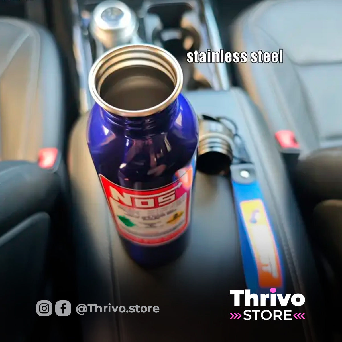 Botella deportiva estilo tanque NOS de óxido nitroso, llavero incluido